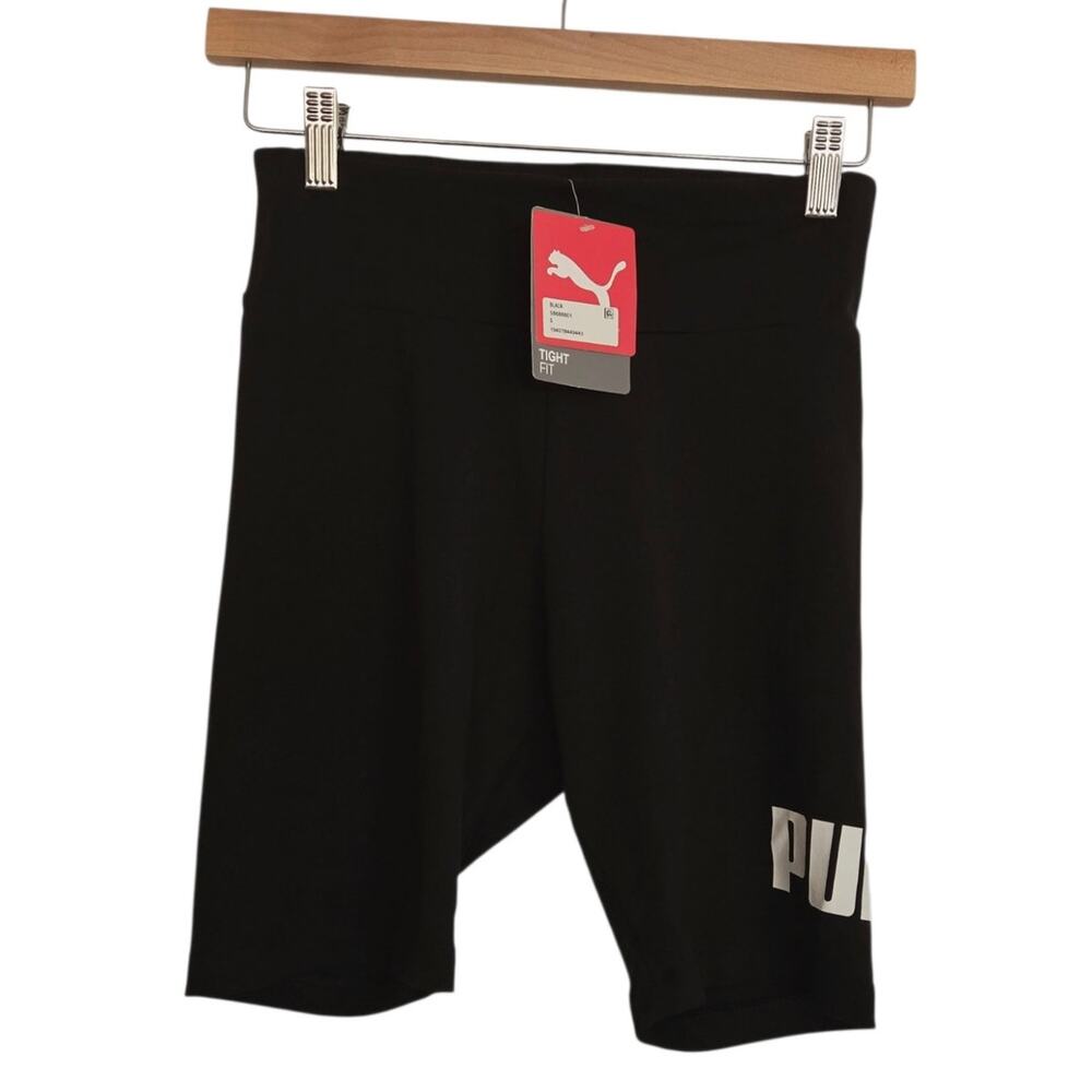 NEW Puma Logo Tight Fit Shorts Bike Workout Stretch Sporty Preppy Sz Small